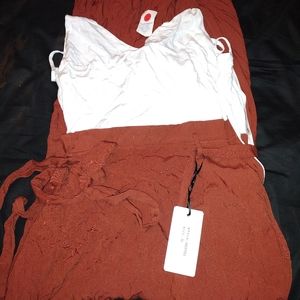 Wide leg pants Romper Jumpsuit Brown
